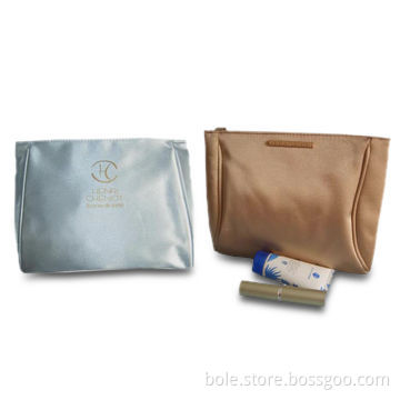 Satin Cosmetic Bags in Gold and Silver Color, Made of Satin Material